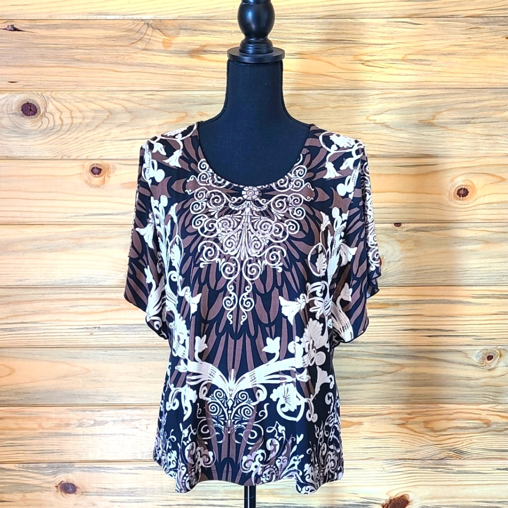 JM Collection Ladies Short Sleeved Paisley Blouse Petite XL